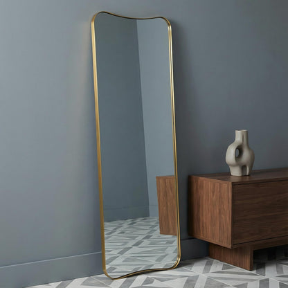 ANDY STAR Full Length Mirror 21" x 64", Gold Decorative Full Body Mirror with Stainless Steel Thin Frame, Italian Curved Edge Design, Wall Mount or Leaning for Bedroom, Cloakroom, Living Room