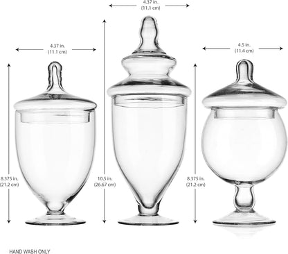 Small Apothecary Jars with Lids Set of 3, Home Essentials & Beyond, for Candy Buffet, Glass decor, Laundry Room, Potpourri, DIY Crafts and Bathroom Jars