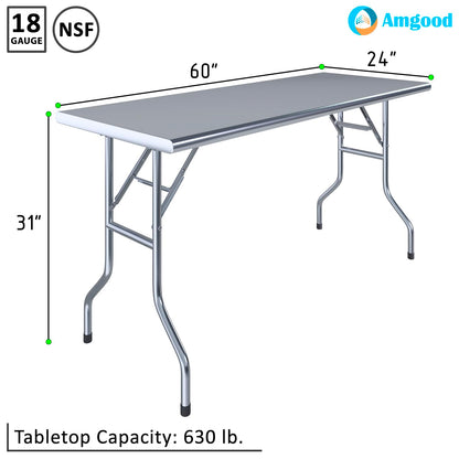 AmGood 24 in. x 60 in. Stainless Steel Open Base Folding Utility Table