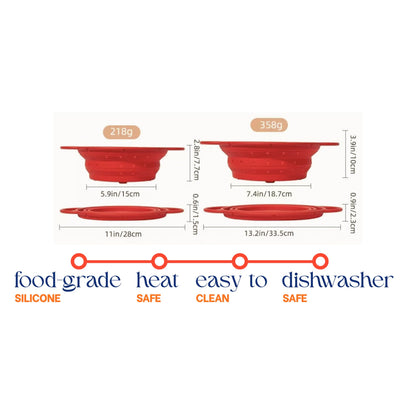 Silicone Colander, Collapsible Colander, Kitchen Food Strainer, Colander with Handles, Foldable Colander, Space-Saving Design, 2-pack