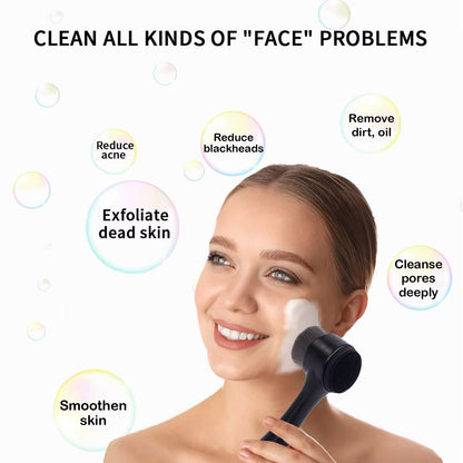 Face Brush 2 in 1, Facial Cleansing Exfoliating Scrubber Brush, Silicone Double Side Manual Face Wash Scrub Brush with Soft Bamboo Charcoal Fiber for Deep Pore Cleansing, Massaging, Skin Care