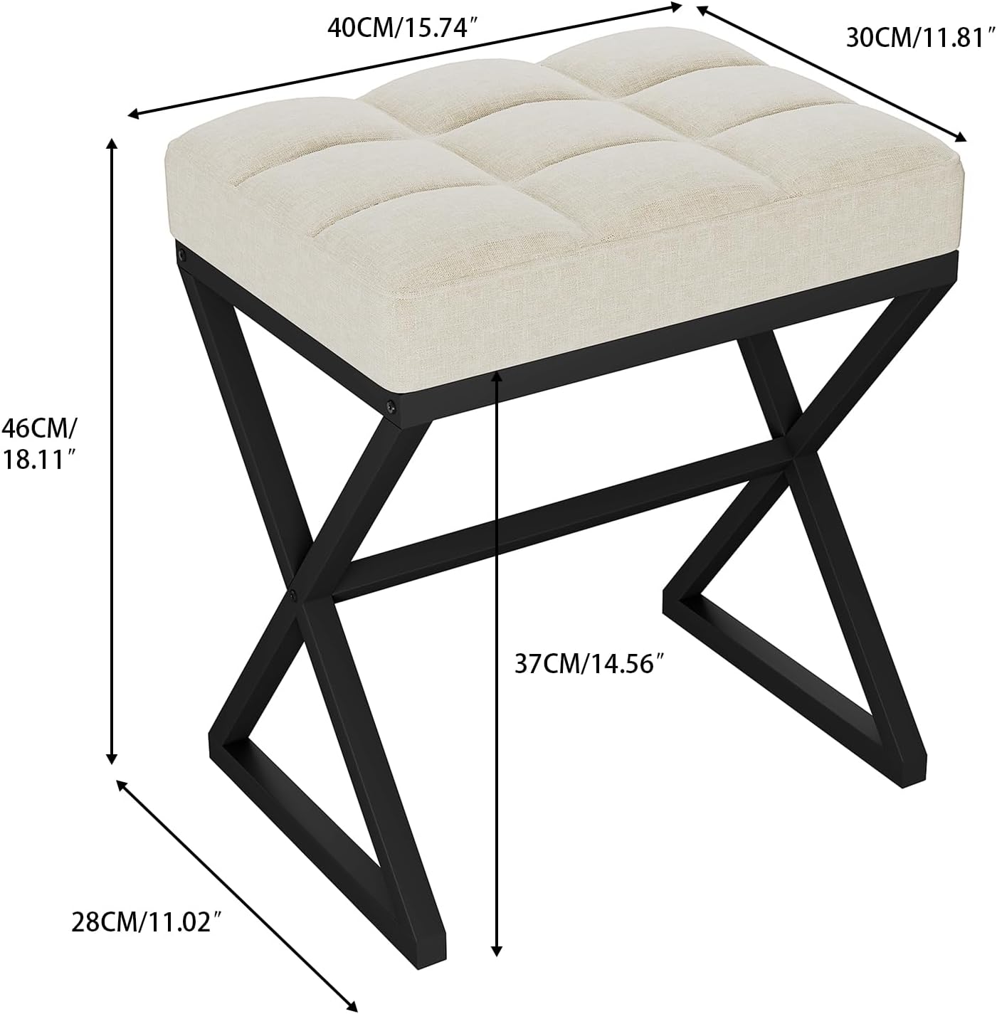 15.74" D11.81" W18.11" UHBD033Y YMYNY Vanity Stool, Linen Footrest Stool, Ottoman Bench with X-Shaped Metal Legs