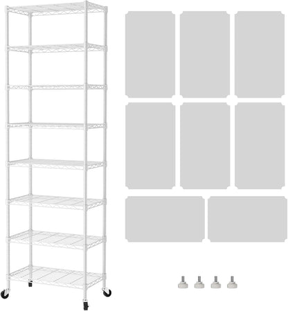 SINGAYE 8-Tier Metal Shelf Organizer - Adjustable Wire Shelving Unit for Kitchen, Garage, or Bathroom | 12" D x 22" W x 74" H - White