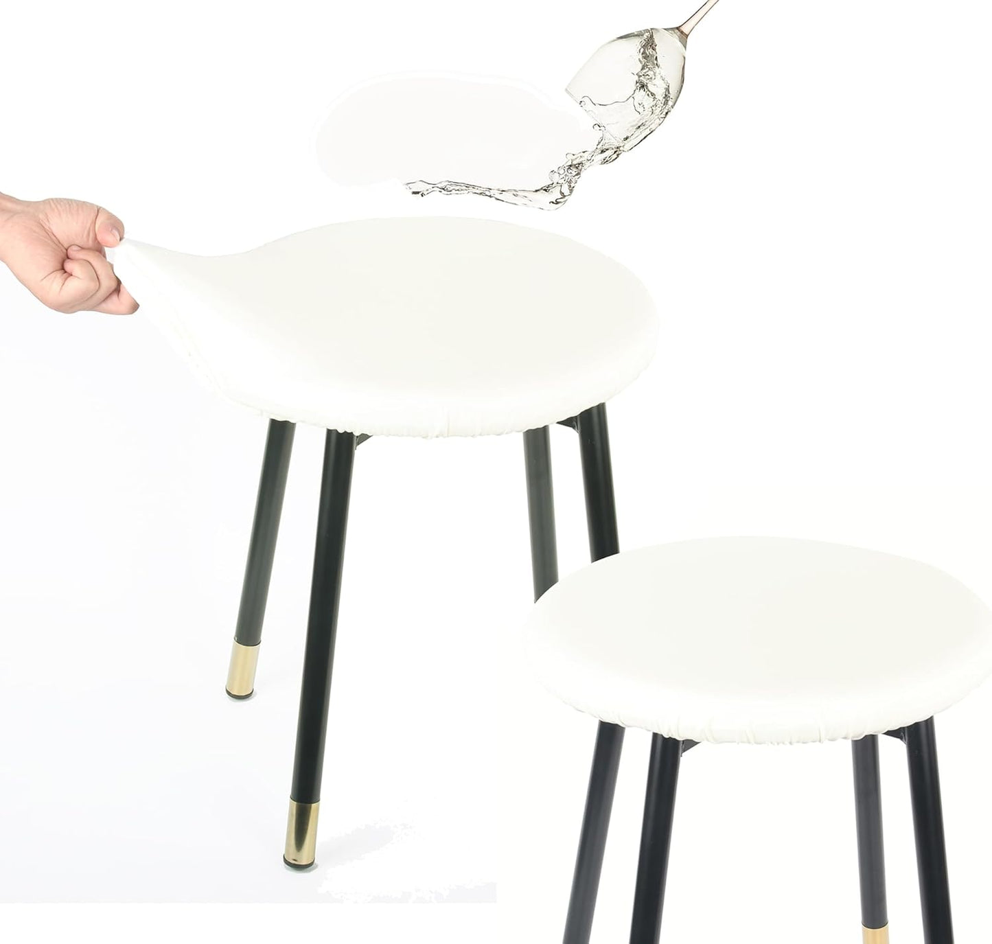 15"-20" 2 Pack Sigmat Round Stool Covers, Stretch Waterproof Bar Stool Seat Cover Round Chair Covers White