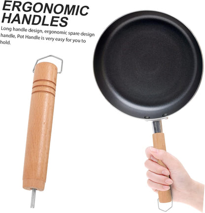 OSALADI 2pcs Replacement Pot Handle, Long Removable Solid Wood Grip for Cookware, Wok Cooking Utensils