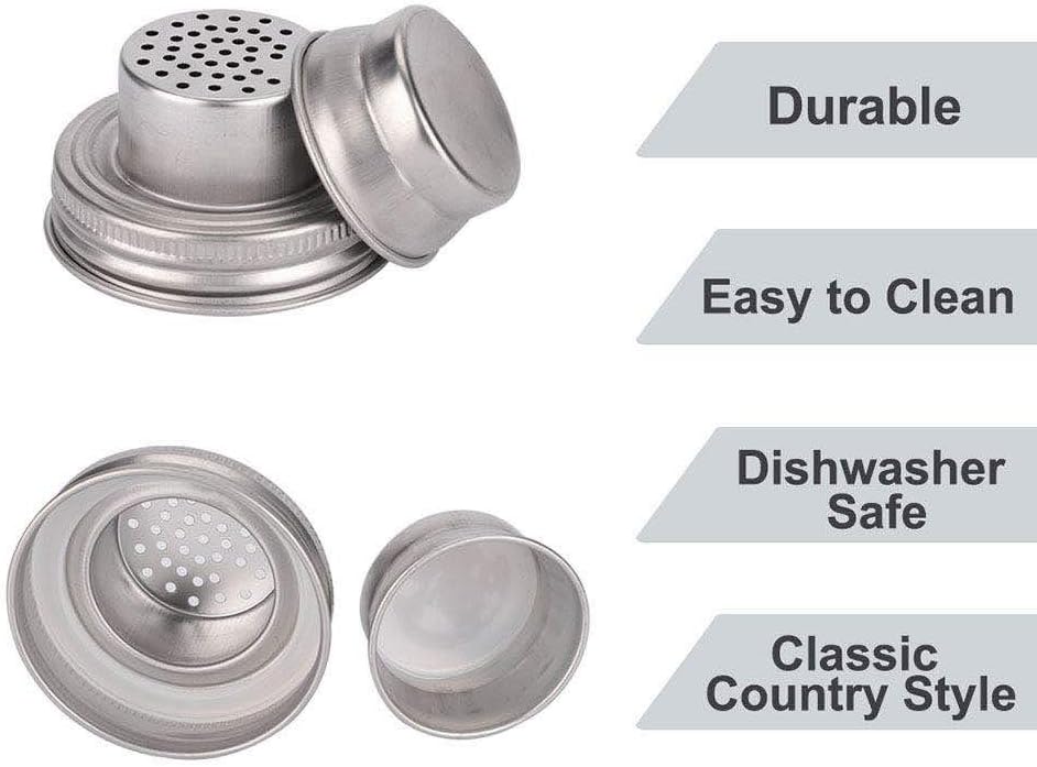 2-Pack Mason Jar Shaker Lids, Compact Stainless Steel Screw Top, Silver, Dishwasher Safe
