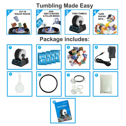 AliKids 3.5LB Professional Rock Tumbler Kit, 3 Speed Settings & Digital 9-Day Timer, Rough Gemstones, 4 Polishing Grits