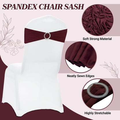 MDS Spandex Chair Sashes - Universal Fit Elastic Stretch Bows with Buckle Slider | 250 Pack - Burgundy