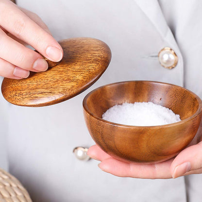 Hemoton Wooden Rice Bowl with Lid 3.14 Inch Acacia Wood Seasoning Bowl Food Container for Kids and Adults Safe Practical Kitchen Dining