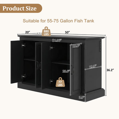 Merax 55-75 Gallon Fish Tank Stand with Power Outlet, Heavy Duty Aquarium Stand with 4 Storage Cabinets, for Fish Tank, Turtle Tank, Reptile Terrarium, Black