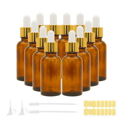 AGZHTYJQ Set of 12, 1 oz Amber Dropper Bottles for Essential Oils, Perfumes with 2 Funnels & 12 Labels -30ml Amber Glass with Eye Droppers - Tincture Bottles, Leak Proof Travel for Liquids