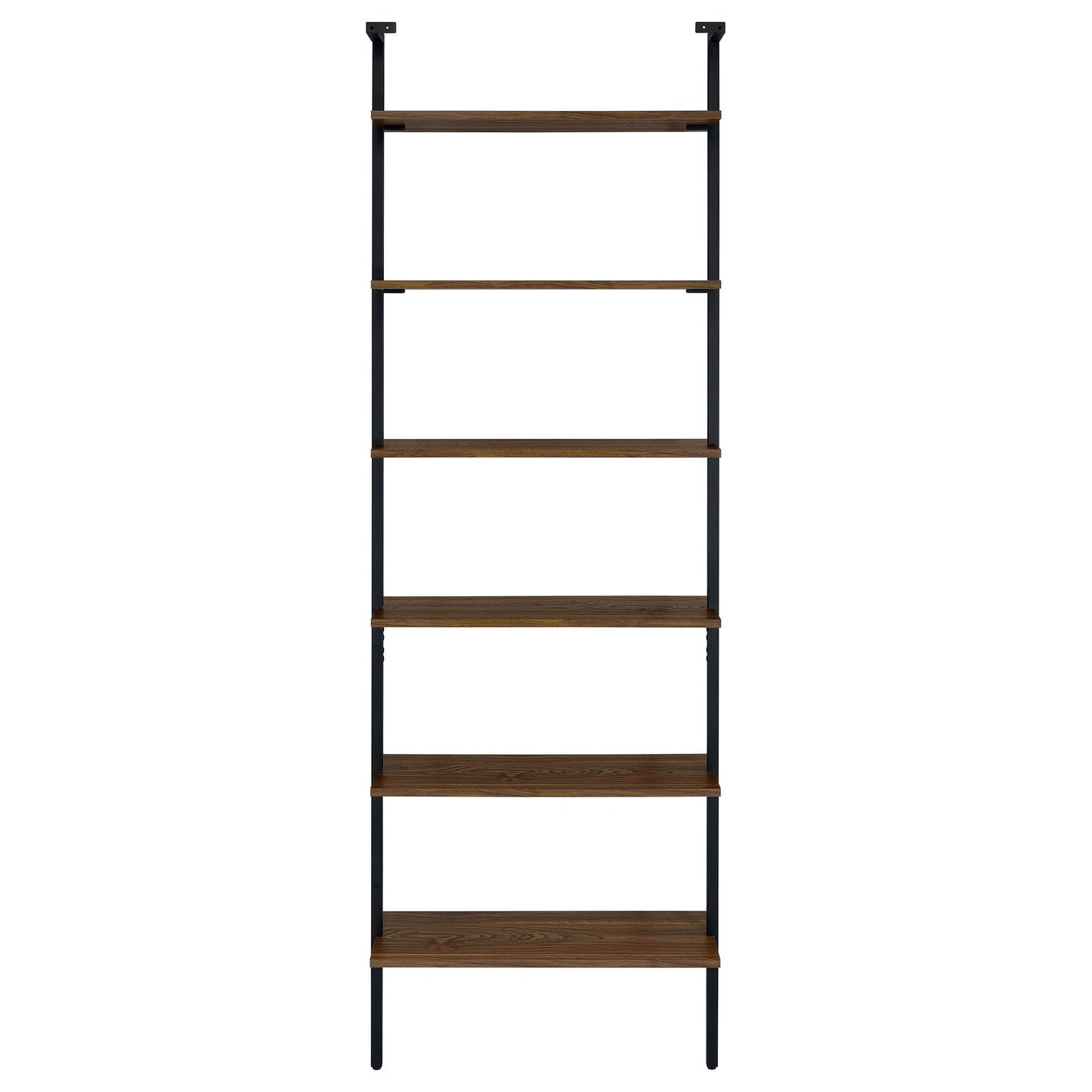 Coaster Home Furnishings - Owens - Wood and Metal - 6-Shelf Wall Mounted Bookshelf with Ladder Design and Transitional Style - Home Office & Living Room - 96-Inch - Walnut & Black - 980072