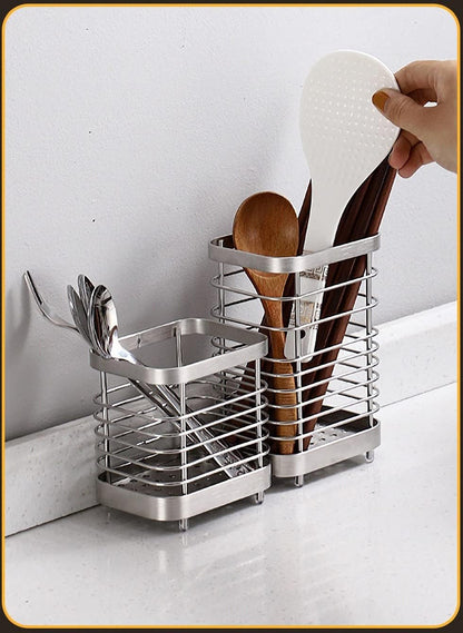 Kitchen Utensil Holder, Stainless Steel Drying Caddy, Rust-Proof Cutlery Organizer for Kitchen Utensils, Silver