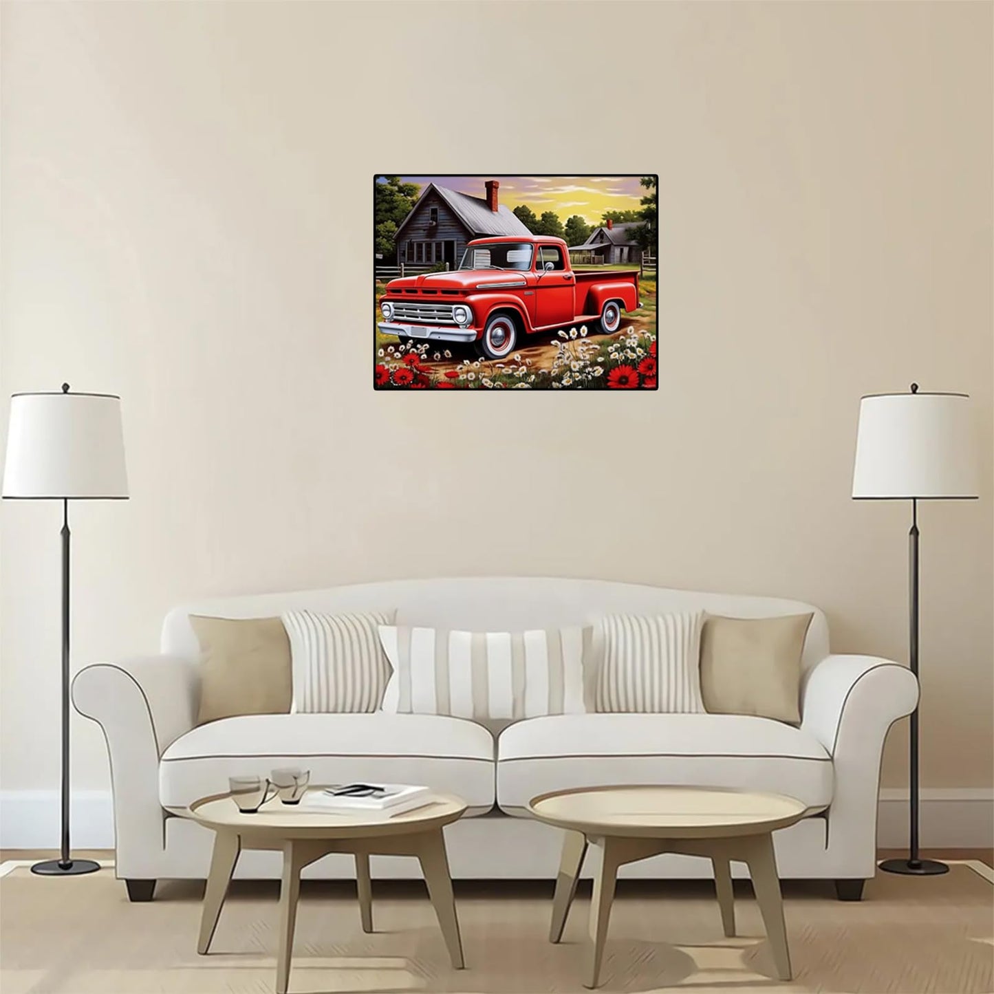 PUAGEMTI 5D Red Vintage Truck Flower Diamond Painting Kits, Spring Flower Car Diamond Painting, Full Round Diamond Art Kits for Adults Diamond Dots Piant by Numbers Kits 12x16 inch