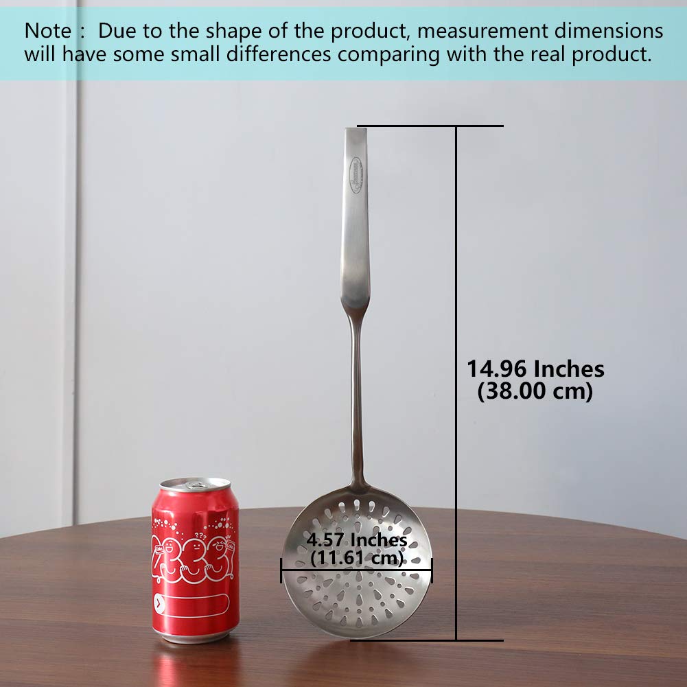Skimmer Slotted Spoon, [Rustproof, Integral Forming, Durable] Newness 304 Stainless Steel Slotted Spoon with Vacuum Ergonomic Handle, Comfortable Grip Design Strainer Ladle for Kitchen, 14.96 Inches
