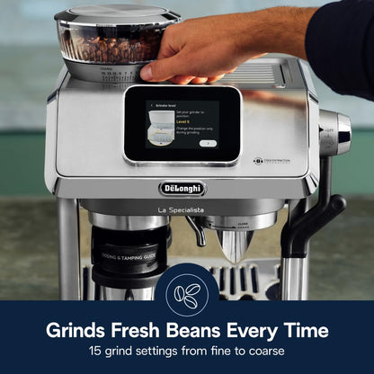 De'Longhi La Specialista Touch Espresso Machine with Grinder & Milk Frother – Cold Brew & Iced Coffee Maker, Burr Grinder, 10 Drink Presets, Compact Bean to Cup, Award-Winning Italian Design