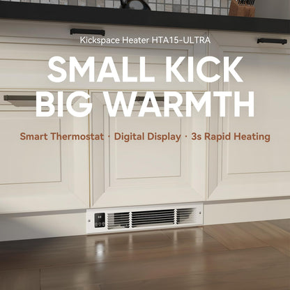 AIREPUSH Electric Kickspace Heater with Built-In Thermostat and Timer, 1500W Plinth Heater HTA15-ULTRA for Cabinet Kickspaces, Vanities and Stairways, White