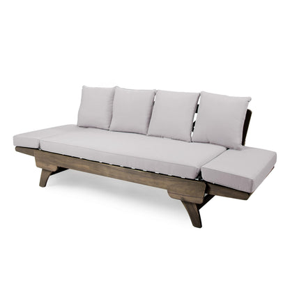 Christopher Knight Home Gary Patio Convertible Couch, Wooden Outdoor Daybed, 3-Seater Acacia Wood Patio Furniture Lounge Sofa for Backyard/Poolside/Garden, Back Pillow+Removable Cushion, Grey