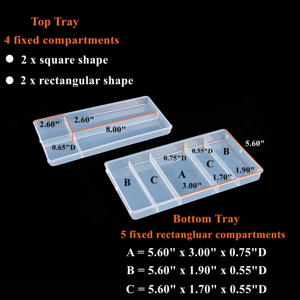 BangQiao 2-Tier Trays Clear Gray Plastic Storage Container Organizer Box, Multipurpose Portable Carrying Case with Latch Lock and Handle for Art, Craft, Sewing Supplies, First Aid, Makeup