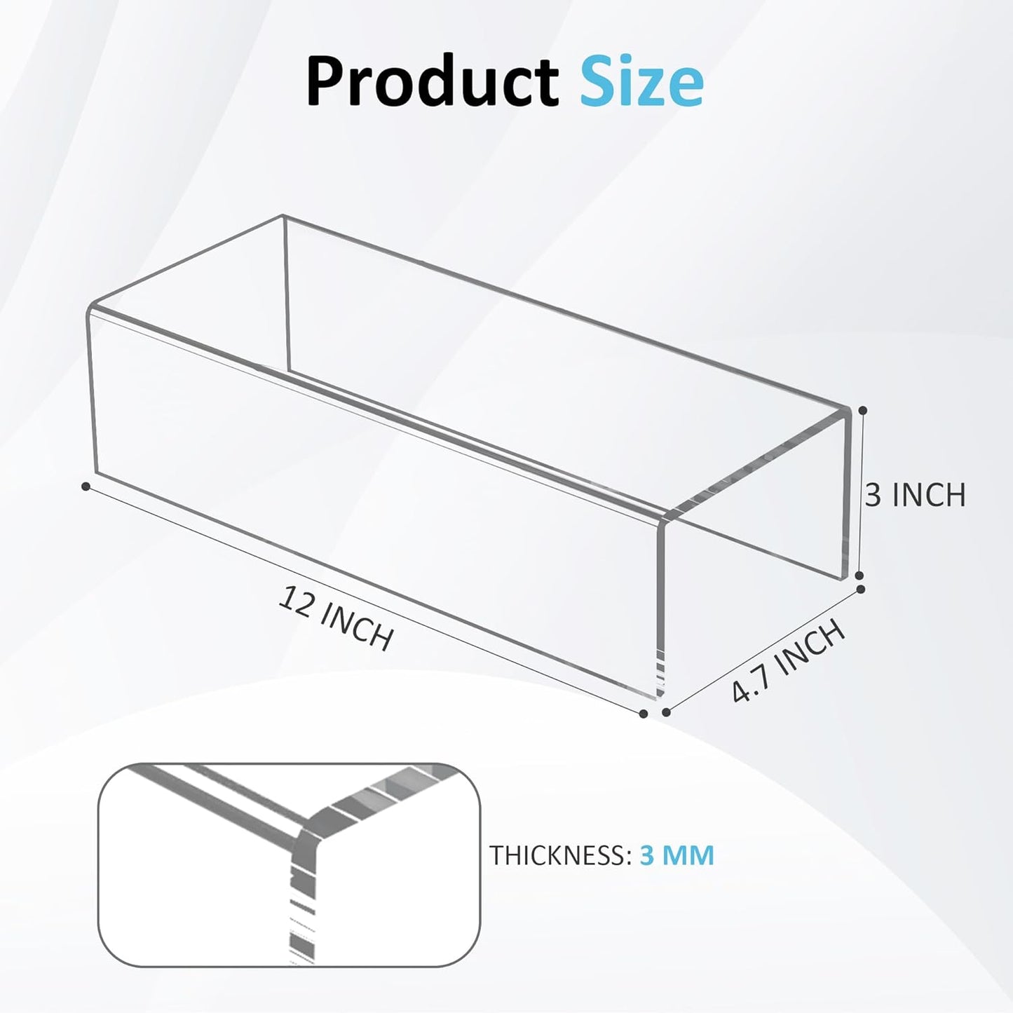 12x4.7x3 pack 2, 12x4.7x3 Inch Sezanrpt Acrylic Shelf Riser of Desktop Rectangular Acrylic Tray Pedestal Stand