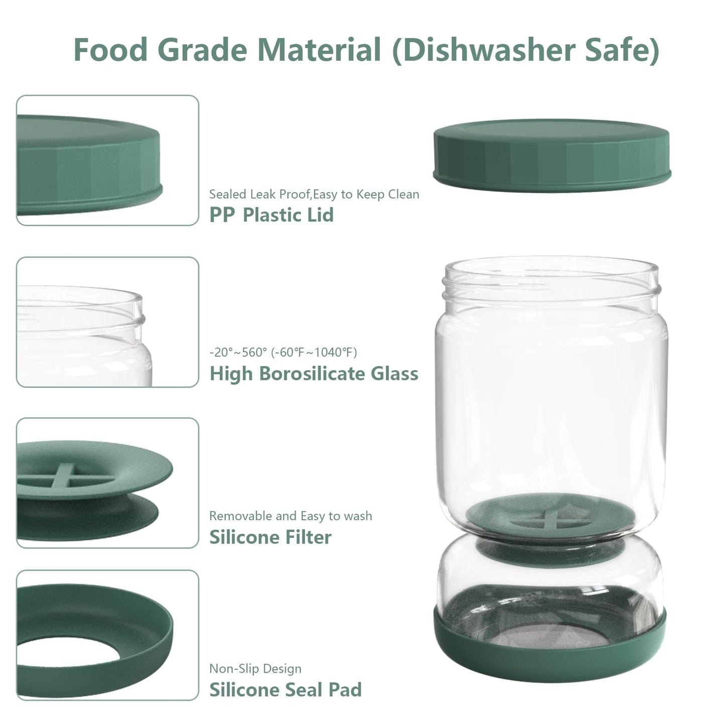 Luvan Glass Pickle Jar, 34oz Pickle Container with Strainer, LeakProof Kraut and Olive Hourglass Jug, Olive Jar with Airtight Lid, Multifunction Jalapeno Container, Gherkin Flip Jar for Fridge