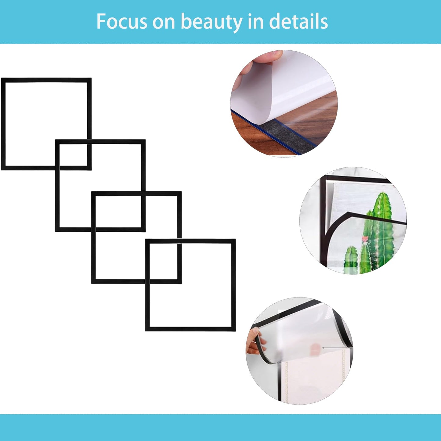 CXYNDFA Diamond Art Frames, 4-Pack 12x12 Inch Black、Display your diamond paintings perfectly with these magnetic, self-adhesive frames. Ideal for wall decor, window displays