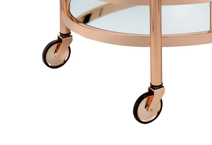 CNPOP Modern Clear Glass & Rose Gold Bar Cart with Wheels, Oval Serving Cart with 2-Tier Shelves & Metal Frame, Mirrored Bottom Shelf, Rolling Drink Cart for Kitchen, Dining Room & Living Room