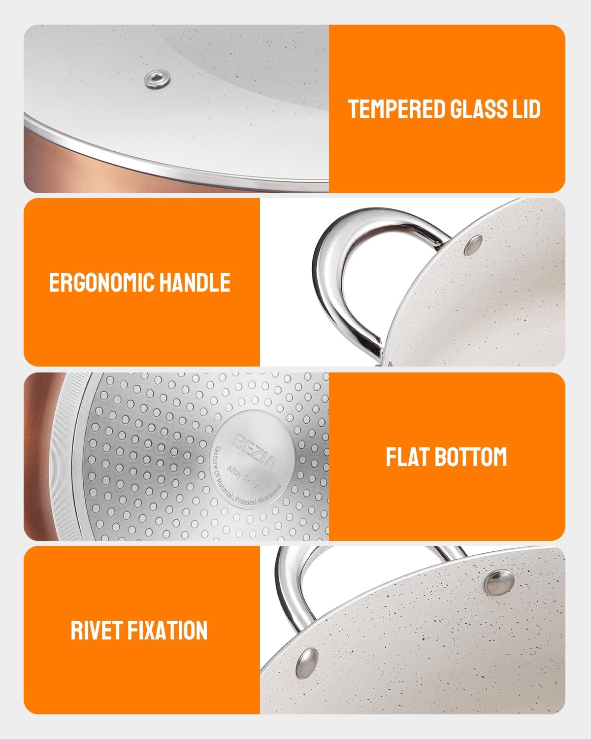 BEZIA 8 Quart Nonstick Stock Pot with Lid, Induction Cooking Pot, Soup Pot for All Stovetops, Non-toxic and Oven Safe, PFOA PFAS Free, Golden