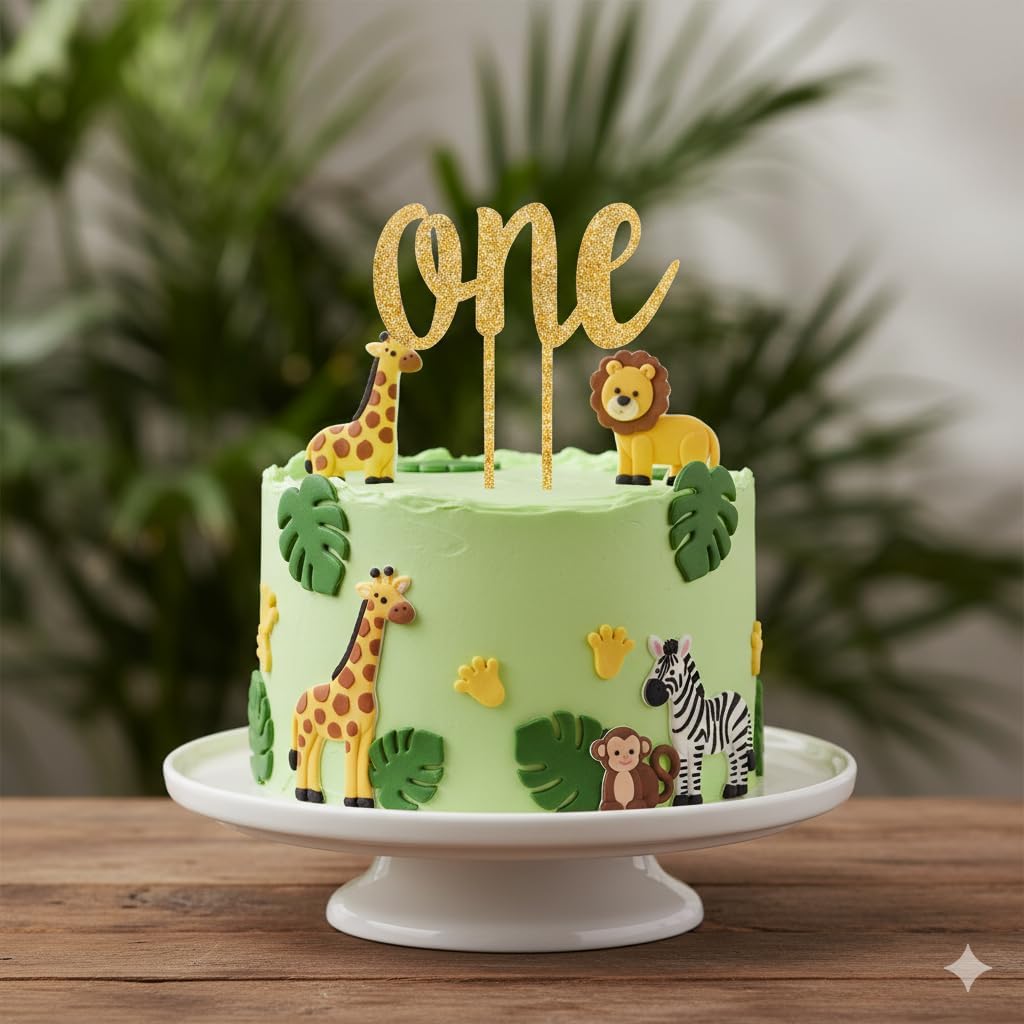 1st Set PapaKit Wild One Birthday Boys High Chair Decoration Premium - Lion King Crown, Rustic Ribbon Garland, Palm