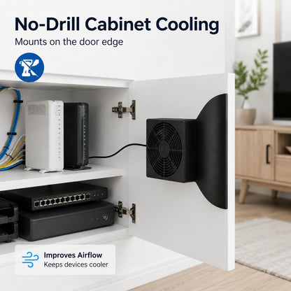 Cabinet Cooling Fan – No Drilling Required, Quiet Slim Fan for Home Theater AV Cabinets, Electronics Enclosures, Server Racks, and Ventilated Doors