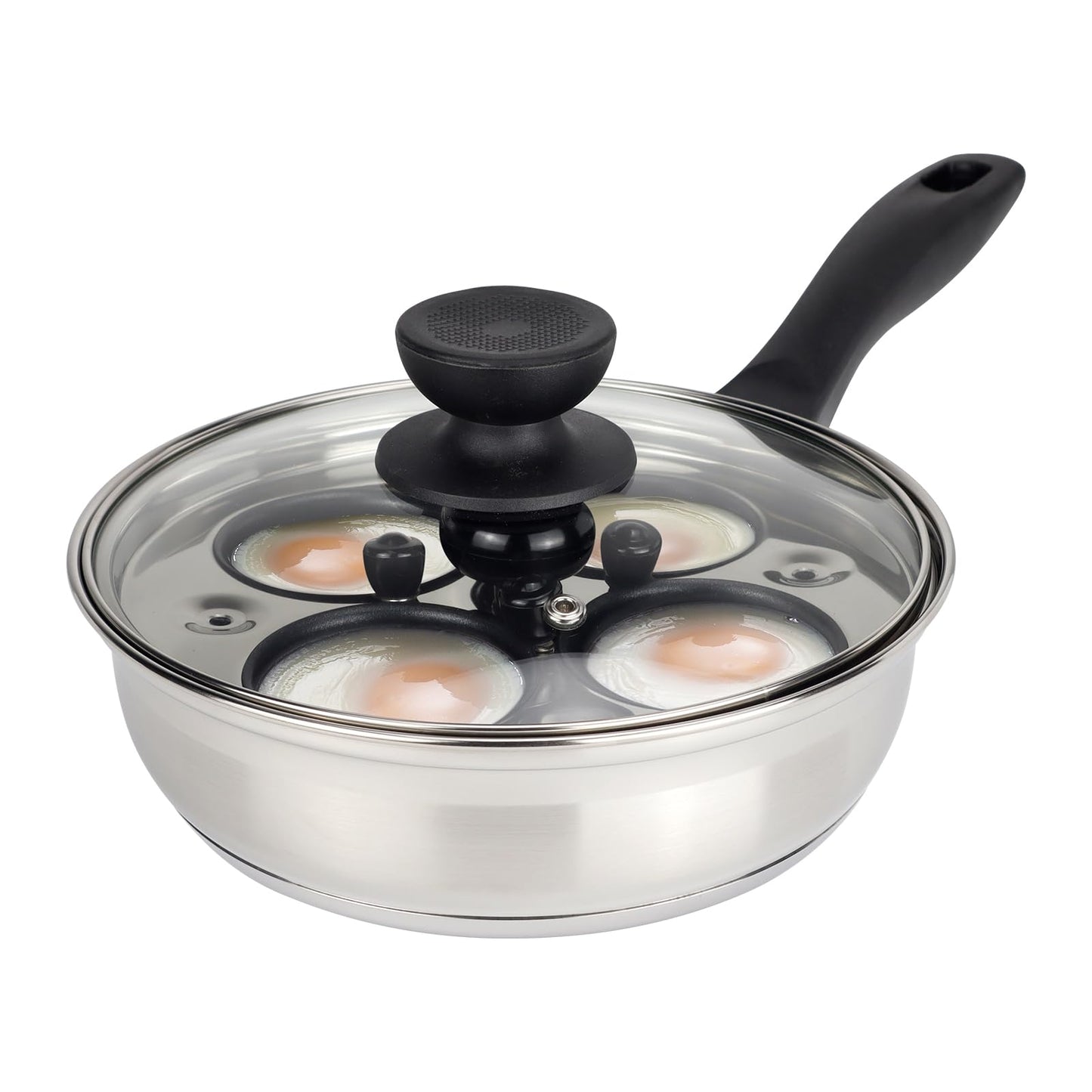 MARSKITOP Egg Poacher Pan Nonstick 4 Eggs, Poached Egg Pan Stainless Steel Poached Egg Cooker, Egg Poaching Pan PFOA Free, Poached Egg Maker with Nonstick Poached Egg Cups