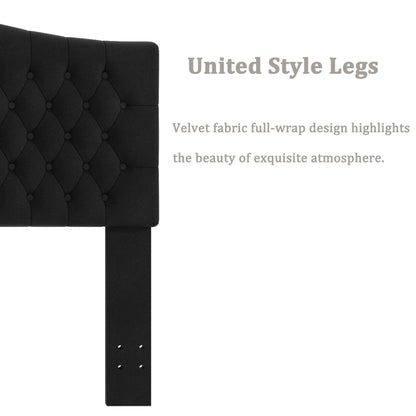Befurtori King Headboard Only, Upholstered Headboard King for Adjustable Bed Velvet Tufted Wall Mounted Head Board with Solid Wood Legs Head Board, Black