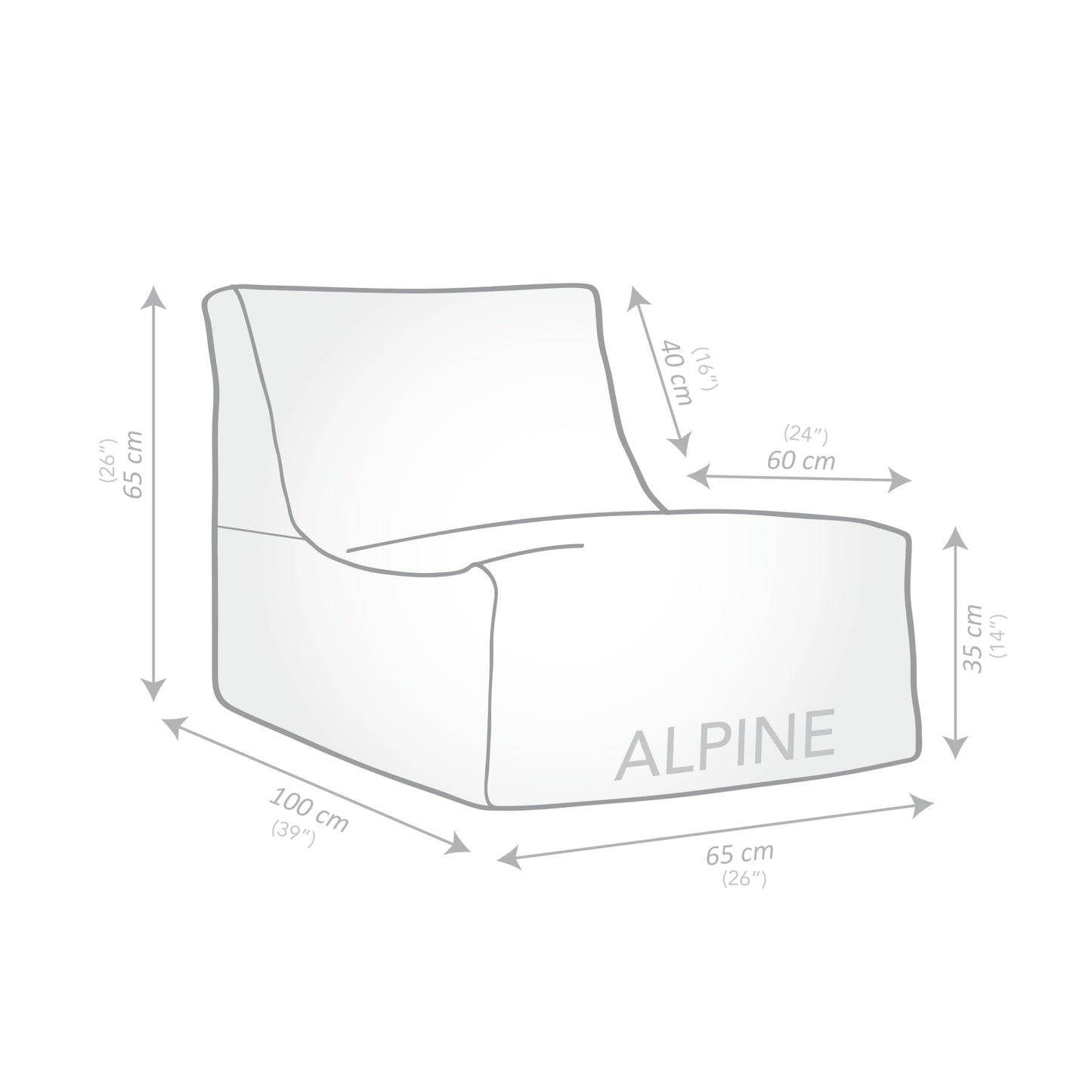 Gouchee Home Alpine Outdoor/Indoor Bean Bag Lounger Chair with Back Rest Filling Included for Patio and Outdoors Silver
