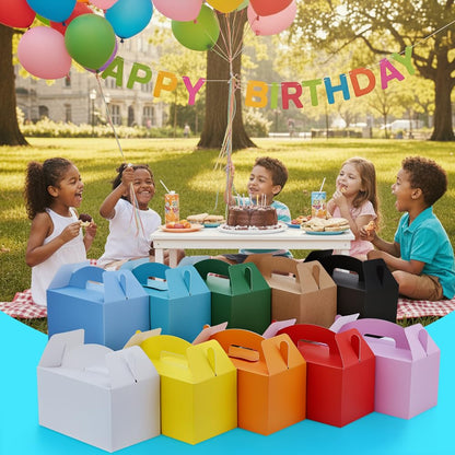 Aosric Gable Gift Boxes with Handles, 30 Pack Colorful 9.45"x5"x5" Cardstock Large Bulk Treat Boxes for Party Favors, Birthday, Baby Shower, Wedding, Holiday Gifts