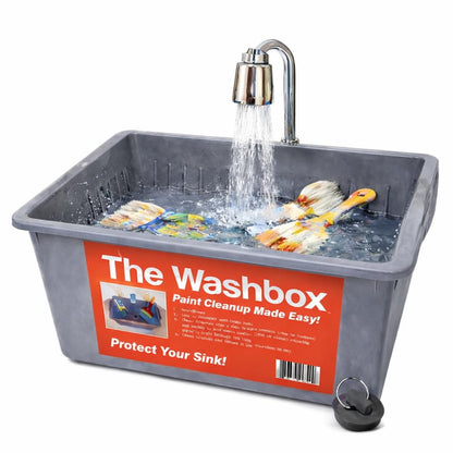 Washbox Paint Brush & Roller Cleaner Tray – Sink Insert for Easy Paint Cleanup – Paint Tool Washer & Cleaning System – Keeps Paint Out of Sink – Made in USA