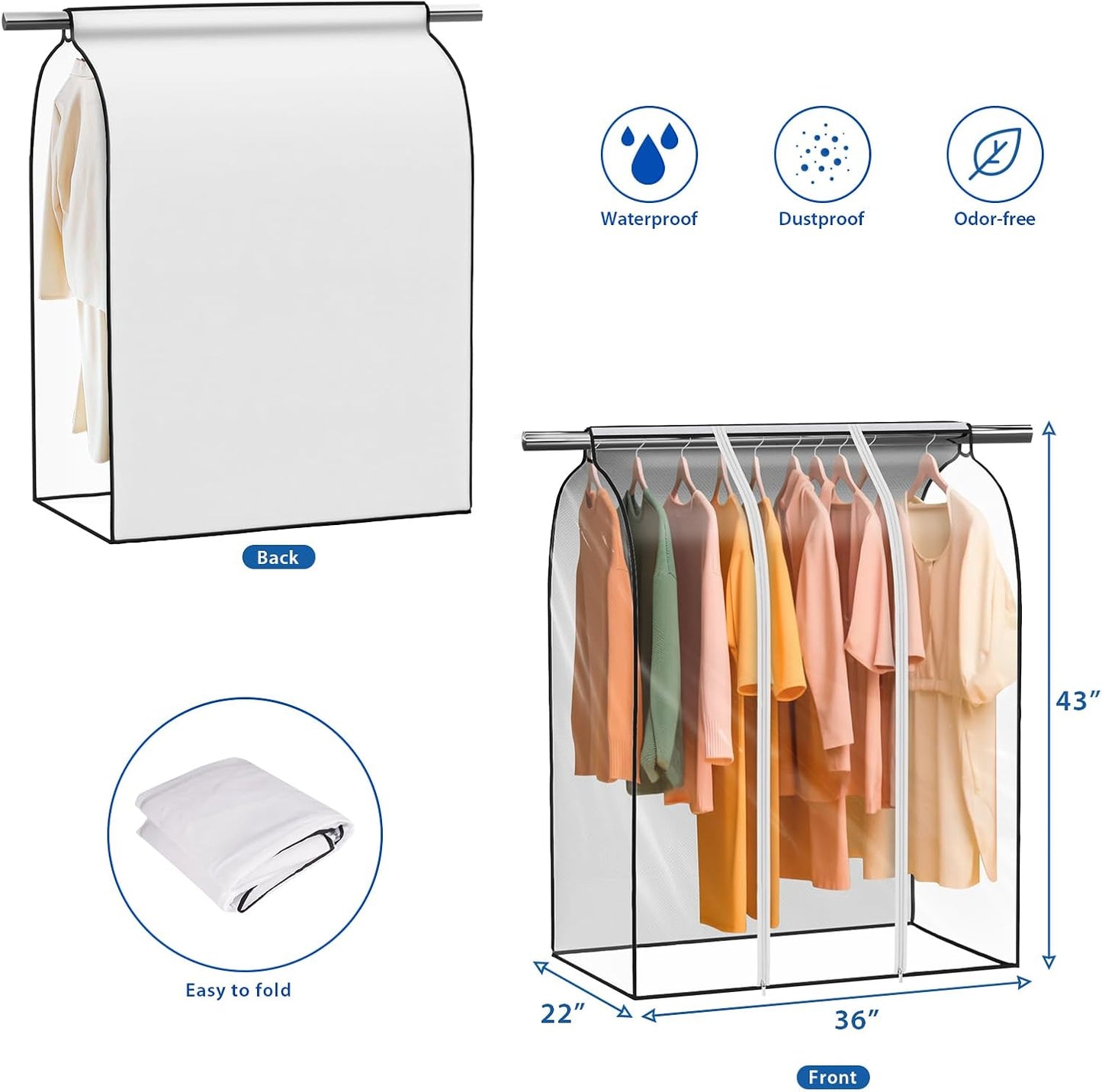 Zilink 43" Clear Hanging Garment Bags, Extra Large Closet Storage Bag for Winter Clothes