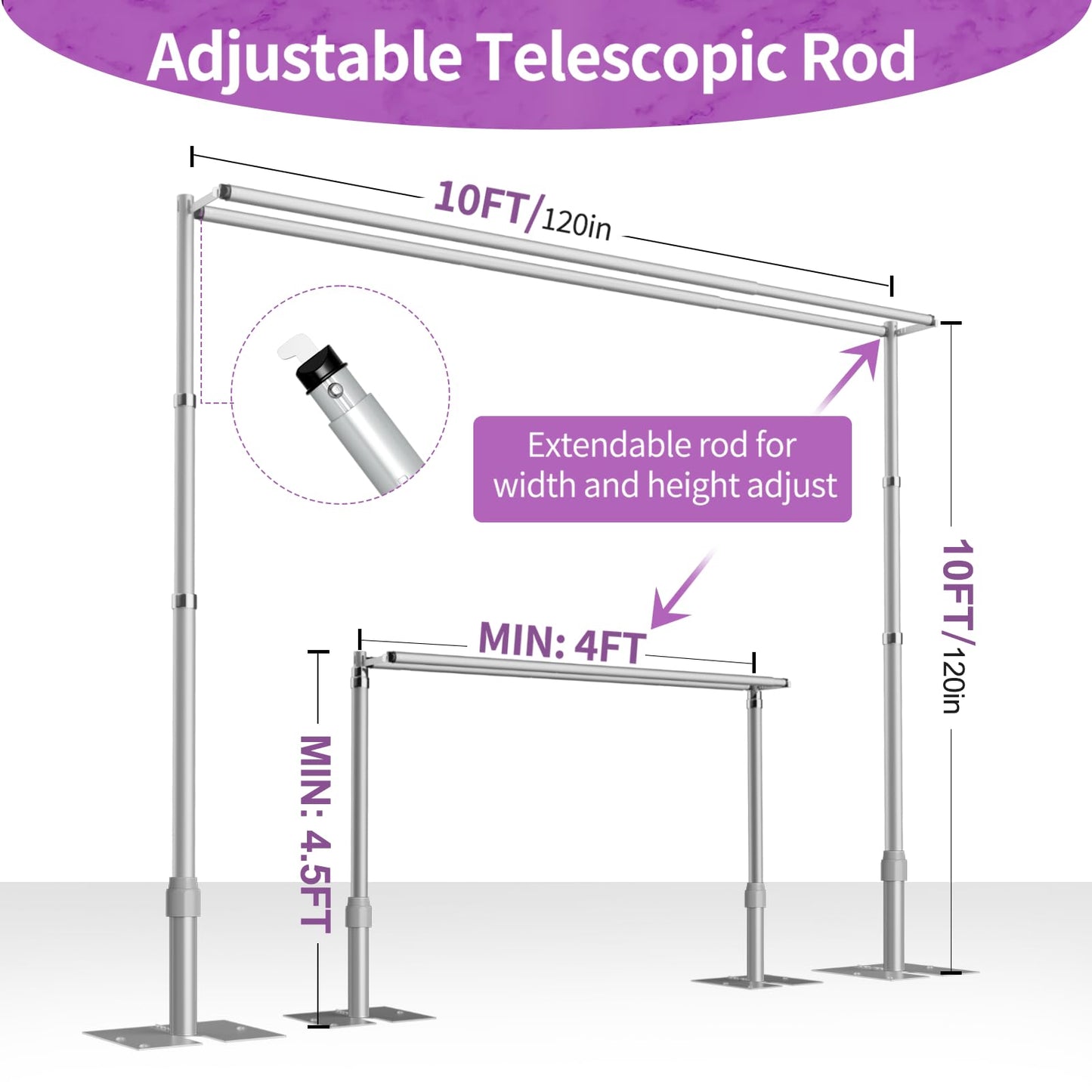 10x10ft Double Crossbar Pipe and Drape Stand Kit, Heavy Duty Backdrop Stand Adjustable, Sturdy Metal Back Drop Decoration Frame with Flat Base for Parties, Flower Wall,Wedding,Trade Shows,Photography