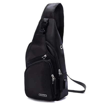 Seoky Rop Men Women Sling Backpack Nylon Water Resistant Shoulder Chest Crossbody Sling Bag with USB Charging Port Black