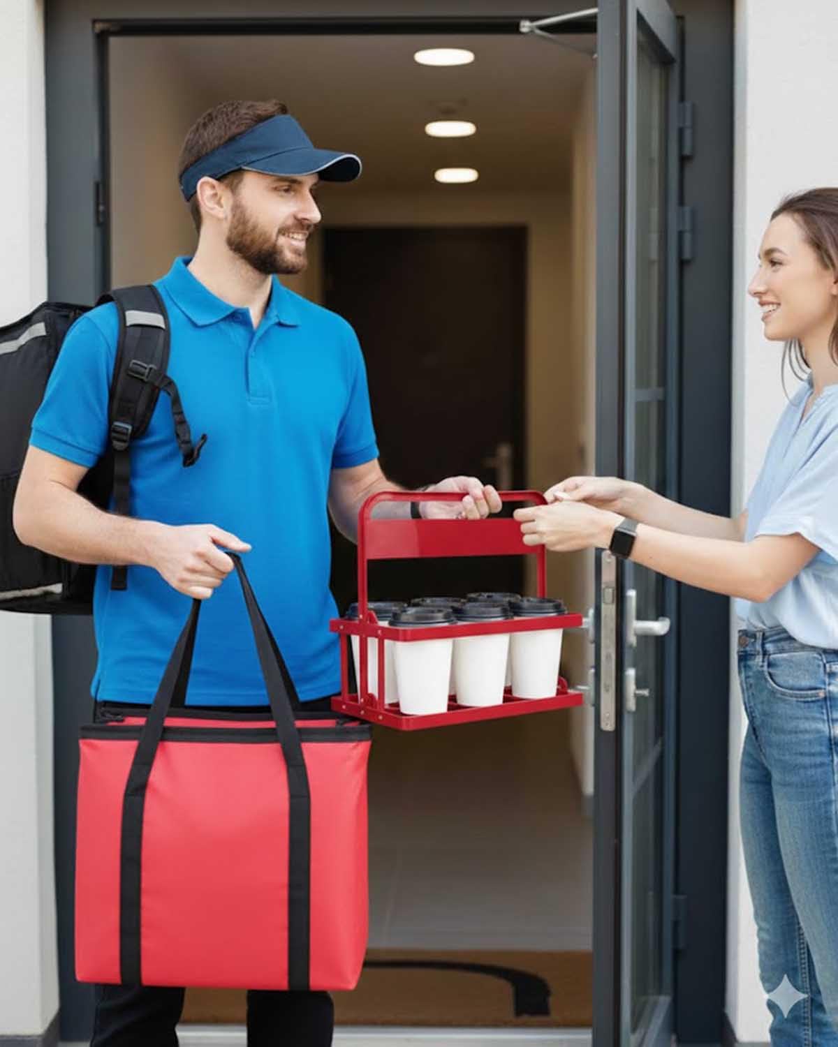 drink carrier for delivery drink holder carrier with handle reusable drink holder bag drink carrier bag cup car carriers for hot or cold food travel delivery driver essentials insulated Cooler Red