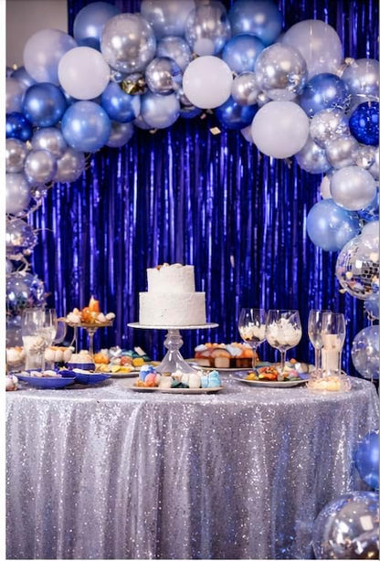 Metallic Foil Fringe Curtain Backdrop by [Brand Name] - Dark Blue | 3.2ft x 6.4ft Party Decor for Events