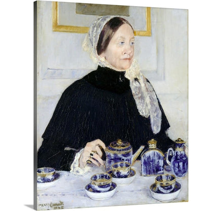 CANVAS ON DEMAND Lady At the Tea Table Canvas Wall Art Print by Mary Cassatt, Classic, Figurative, Impressionism, Home Decor, Woman, Beautiful Artwork,36" x45in