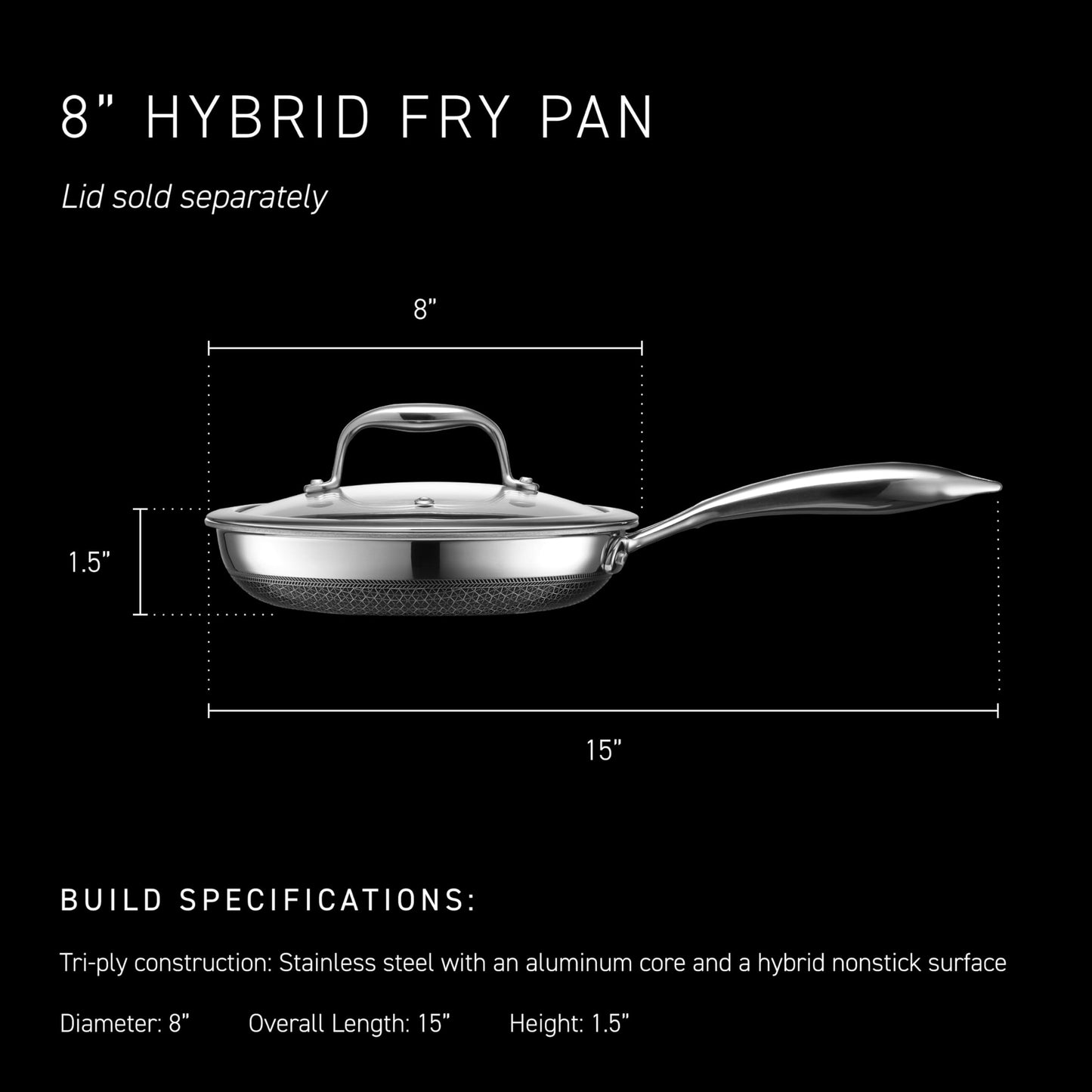 HexClad Hybrid Nonstick 8-Inch Frying Pan, Stay-Cool Handle, Dishwasher-Friendly, Oven-Safe Up to 900°F, Induction Ready, Compatible with All Cooktops