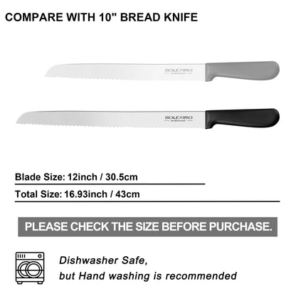 12 Inch Serrated Bread Knife for Homemade Bread, Stainless Steel Wide Wavy Edge Knife, Multi-Purpose Kitchen Knife, Efficient Cake Slicer, Ultra Sharp Baker's Knife for Cutting Crusty Breads, Cake