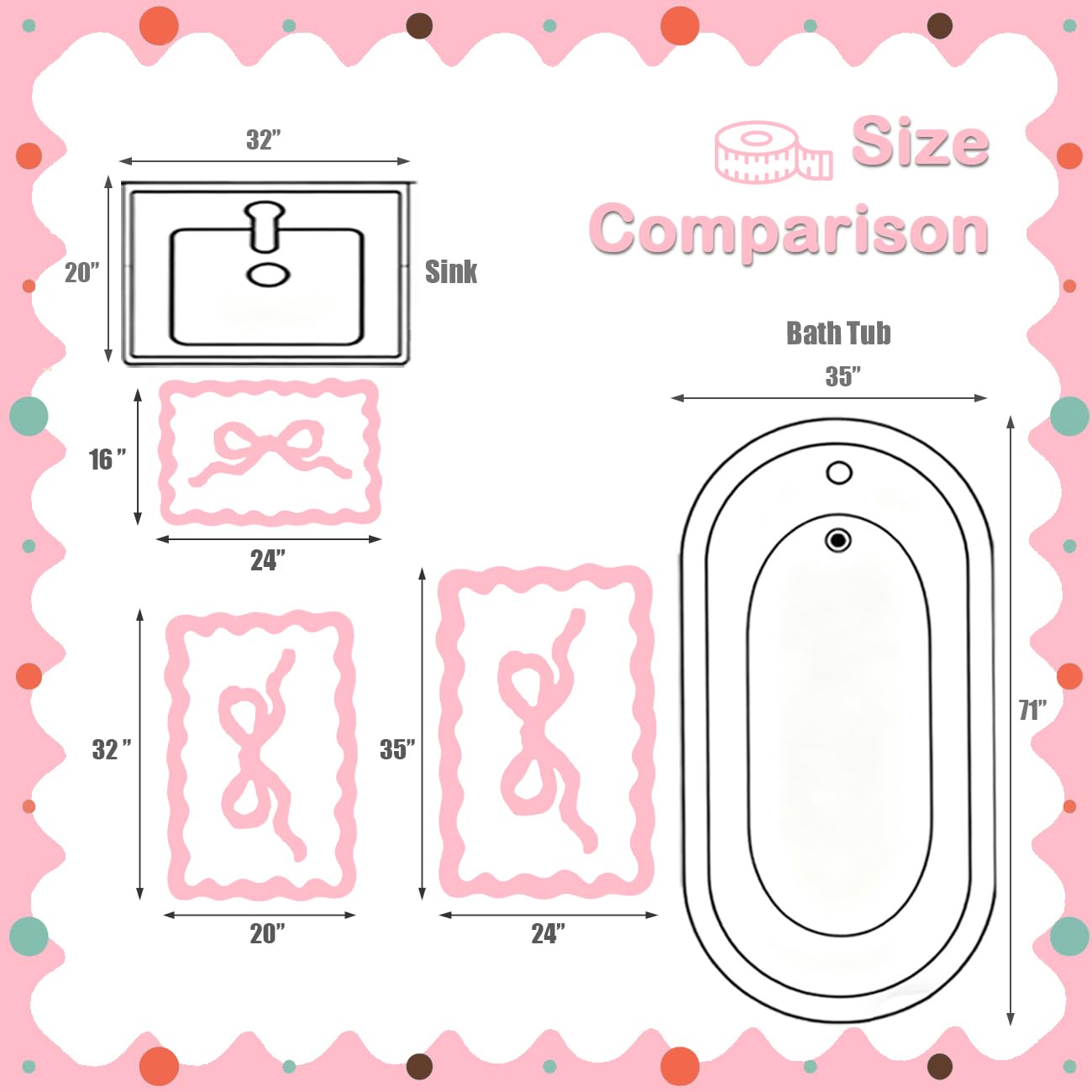ASTRAG Pink Bow Bath Mat - Scalloped Bow Bathroom Rug Coquette Room Decor Microfiber Bath Mat Water Absorbent Non Slip Shower Carpet Valentines Day Girls Bedroom Aesthetic Preppy Rug (Pink,20" x 32")