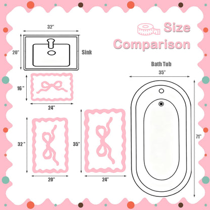 ASTRAG Pink Bow Bath Mat - Scalloped Bow Bathroom Rug Coquette Room Decor Microfiber Bath Mat Water Absorbent Non Slip Shower Carpet Valentines Day Girls Bedroom Aesthetic Preppy Rug (Pink,20" x 32")
