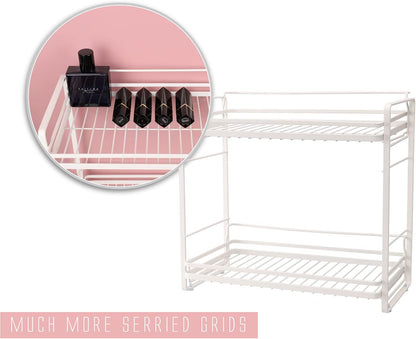 zccz 2-Tier Bathroom and Kitchen Organizer, Easy Assembly Storage in White Cream Color for Countertop