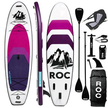 Roc Inflatable Stand Up Paddle Board 10' 6" with Premium SUP Paddle Board Accessories, Wide Stable Design, Non-Slip Comfort Deck for Youth & Adults (Violet W/Kayak Seat)