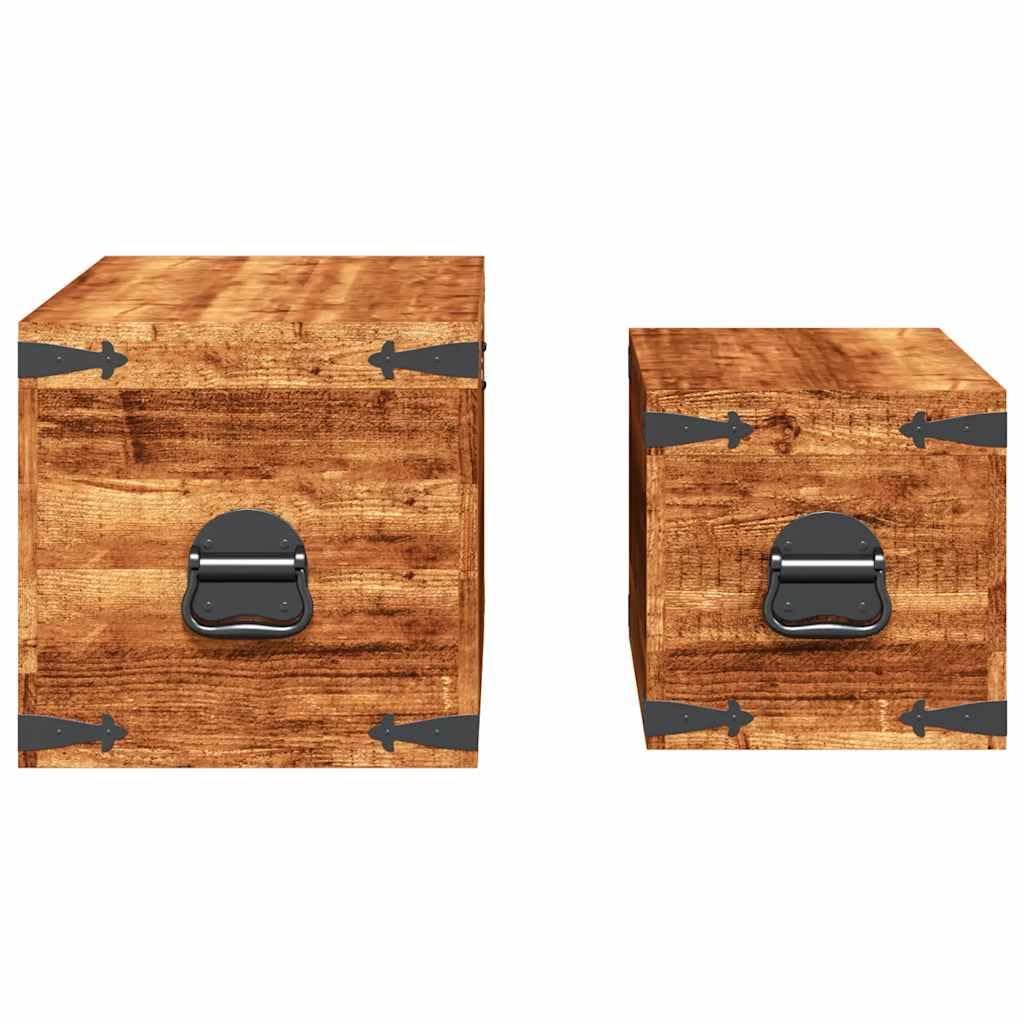 Vorpalize Rough Mango Wood Storage Chest Box Trunk, Rectangular Sturdy Blanket Chest, Set of 2, 13.8 x 27.6 x 13.8 in, Natural Brown Finish for Bedroom, Living Room