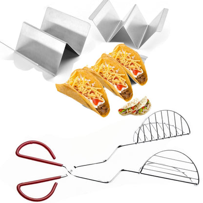 Taco Shell Maker Press Tortilla Fryer Tongs with 3pack Taco Holder Set,Make Homemade Stand-Up Taco Easy,Each Metal Taco Stands Hold 3 Tacos