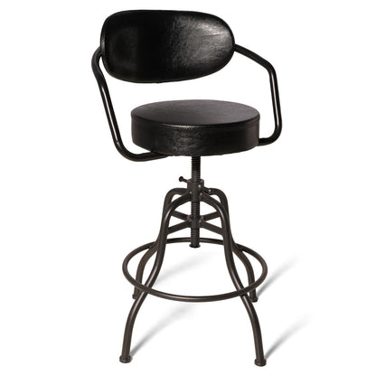 BOKKOLIK Industrial Office Chair with Backrest 21.7-25.6inch Height Adjustable Vintage Bar Stool with Swivel PU Seat Rustic Drafting Drawing Chair for Workbench Office Desk